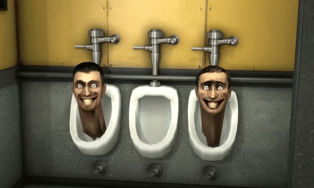 Heads emerging from a urinal in a *Skibidi Toilet* scene, image via ShiinaBR on Twitter, showcasing new *Fortnite* skins