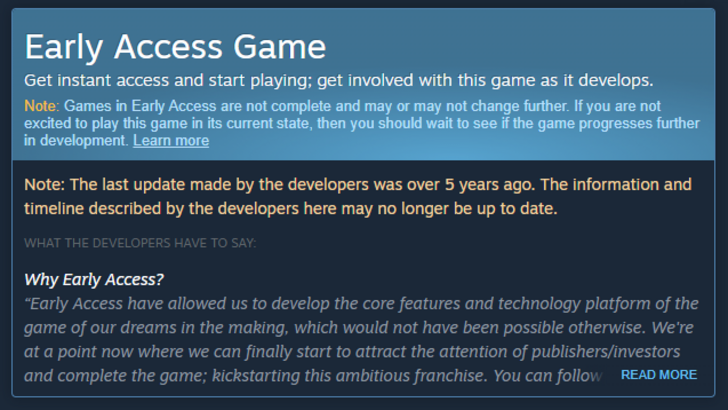 Example of Early Access Warning