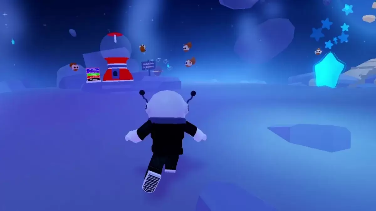 Roblox gameplay showing a Shooting Star and the Gumball Machine near the Royal Moon Egg