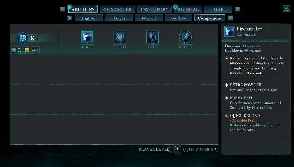 An image showing the Companion abilities screen in Avowed as part of a guide to how to respec in the game.