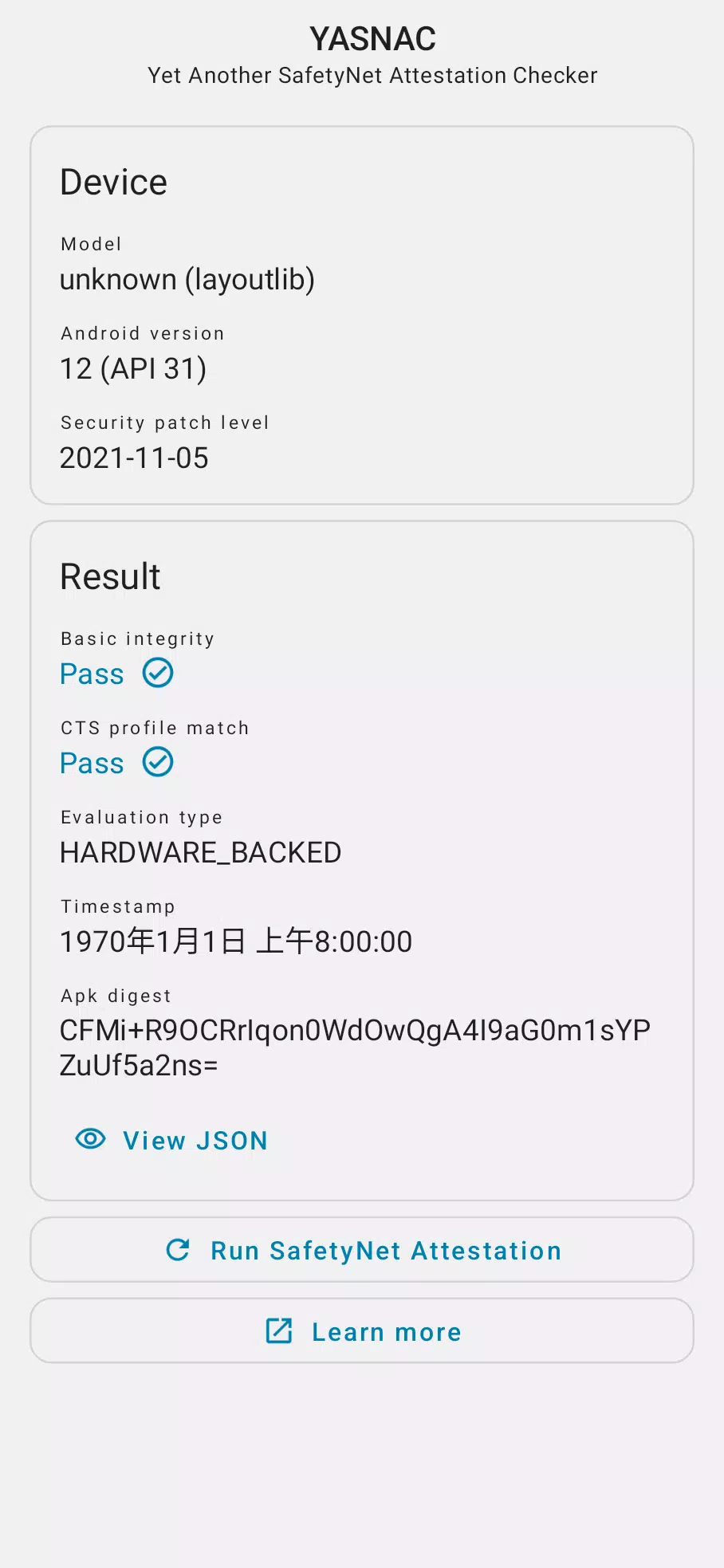 YASNAC - SafetyNet Checker ภาพหน้าจอ 0